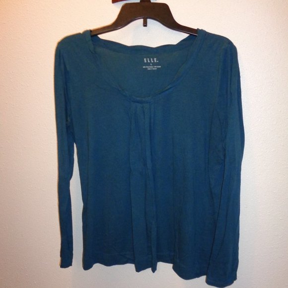 ELLE Pleated Front Long Sleeve Top Size Large - Picture 1 of 9